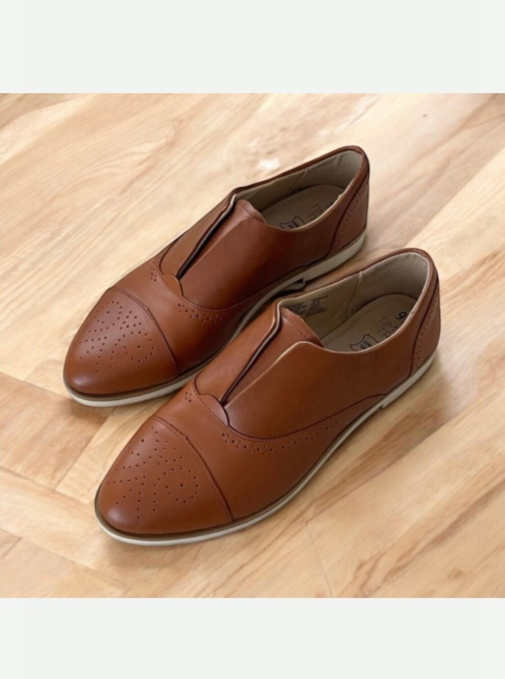 Women's Leather Brown Dress Shoes 9.5 Time & True Memory Foam